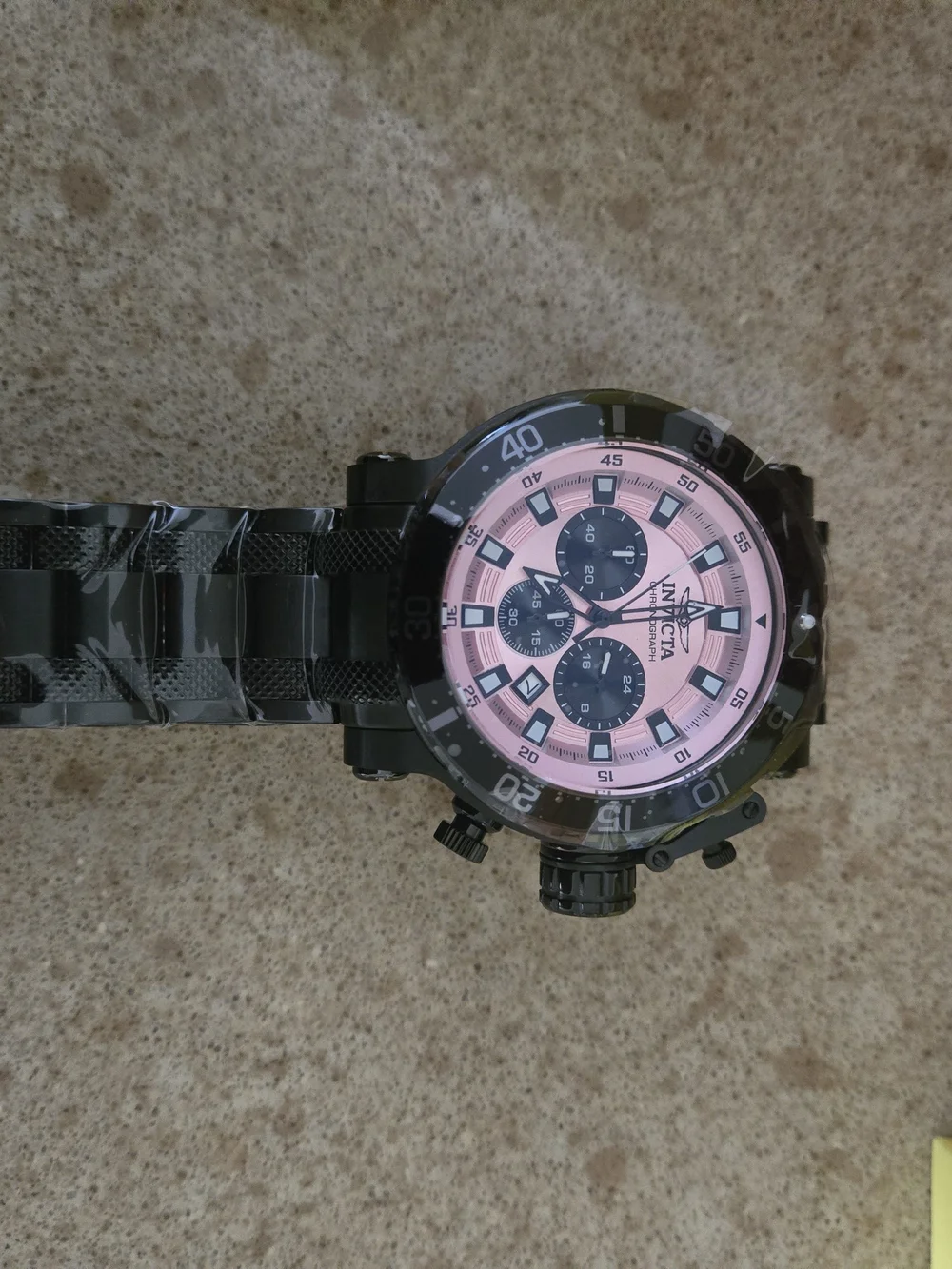 Invicta Black Bracelet Chronograph Watch with Pink Dial